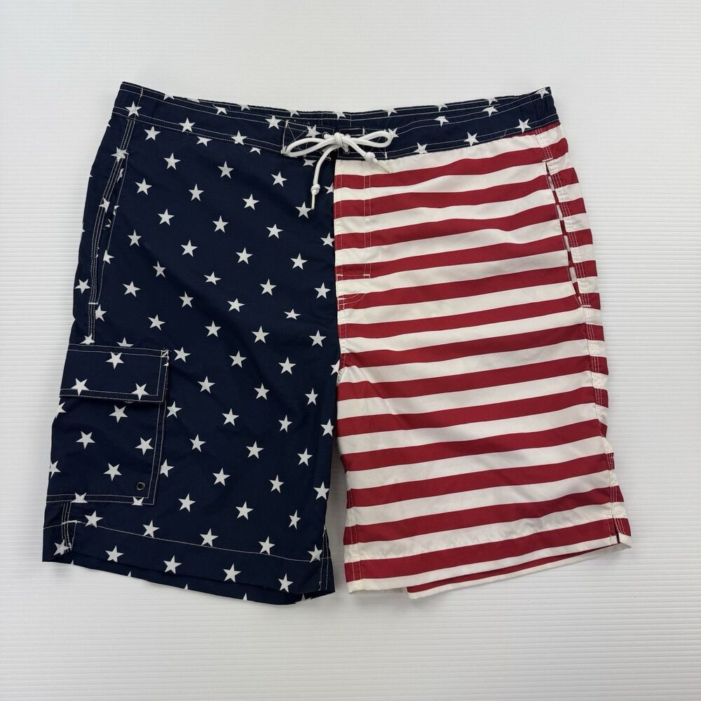 Chaps Mens XL American Flag Swim Trunks Board Shorts Patriotic USA